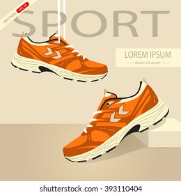 Background of Two Running shoes. Bright Sport sneakers symbols. Vector illustration.