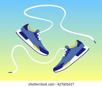 Background of Two Running shoes. Bright Sport sneakers symbols. Vector illustration.