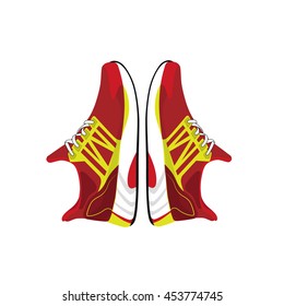 Background of Two Running shoes. Bright Sport sneakers symbols. Vector illustration.