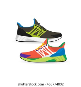 Background of Two Running shoes. Bright Sport sneakers symbols. Vector illustration.