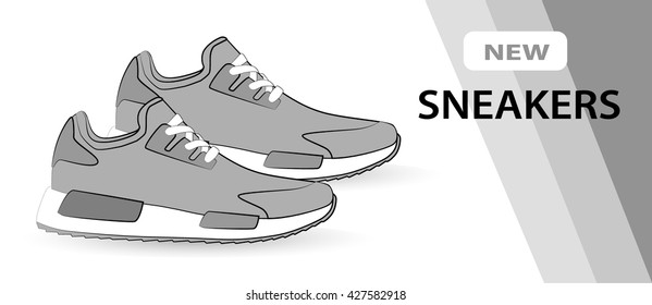 Background of Two Running shoes. Sport sneakers symbols. Vector illustration.