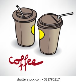 Background with two takeaway coffee cup with space for text