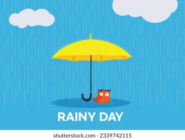 Background with umbrella and rain boots during rainy season