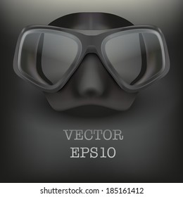 Background of underwater diving scuba mask. Front view. Water leisure, rubber protection. Vector Illustration, eps10.
