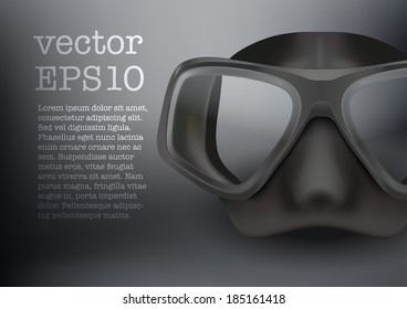 Background of underwater diving scuba mask. Front view. Water leisure, rubber protection. Vector Illustration, eps10.