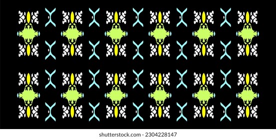 El fondo es una combinación única de motivos amarillos azules verdes