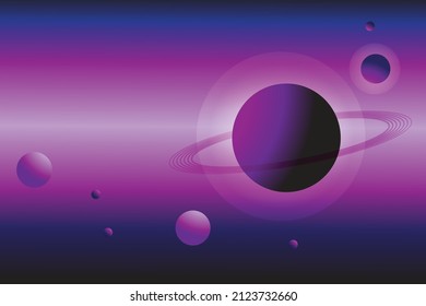 Background of the universe. Saturn is a real star that shines brightly. Purple galaxy as a backdrop. Vector illustration of space. It's a starry night. Concept of a vast universe.