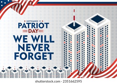 Background Usa Patriot day 9.11, plane crash social media design. Nine eleven twin tower vector. we will never forget.