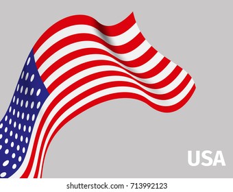 Background with USA wavy flag on grey, vector illustration