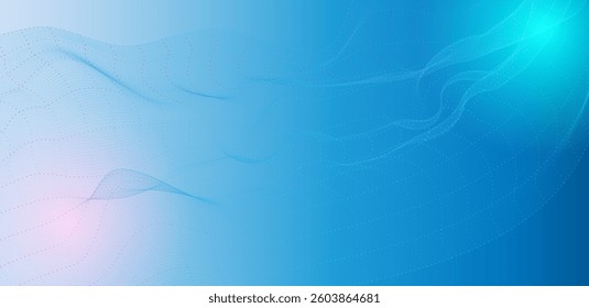 The background uses different shades of blue, with a gradient from light to dark, creating a calm and refreshing feeling. It has smooth and light wavy lines.