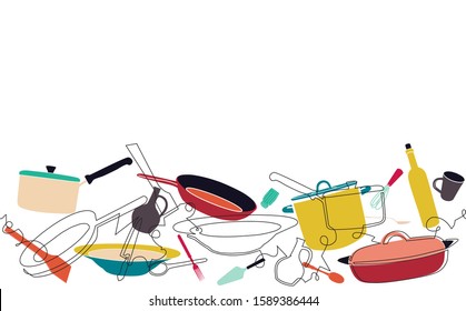 Background with Utensils. Cooking Horizontal Pattern. Vector illustration.