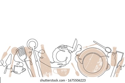 Background with Utensils. Cooking Horizontal Pattern. Vector illustration.