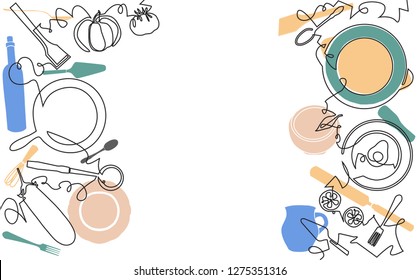  Background with Utensils, Food and empty space for text.  Vector illustration.