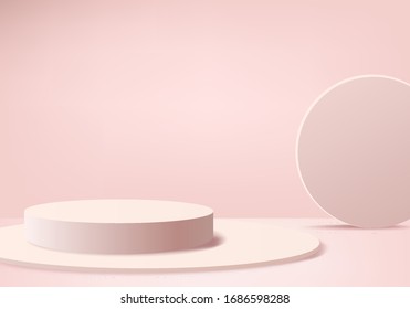 Background valentine 3d pink rendering with podium and minimal pink scene, minimal abstract background 3d render abstract shape pink love pastel color. Stage 3d render for product in podium background