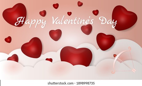 background Valentine Day Card Red Heart And Clouds Business Presentation Vector Template Used For Decoration, Advertising Design, Website Or Publication, Banner And Poster, Cover And Brochure, Flyer