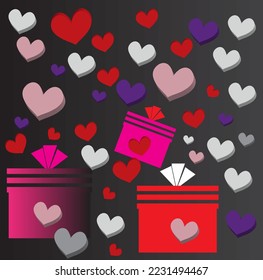Background valentine day love 3d and box.Valentines Day background. Red round podium, stage studio for product promo. Realistic 3d design red gift box, shopping bag.