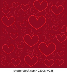 Día de San Valentín de fondo. Fondo de corazones pequeños con adorno de rizos, en colores rojos.