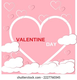 Background valentine day.Happy Valentine's day poster or voucher. Beautiful paper cut white clouds with white heart frame on pink background.