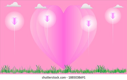 Background Valentine theme with Big heart and heart fireworks