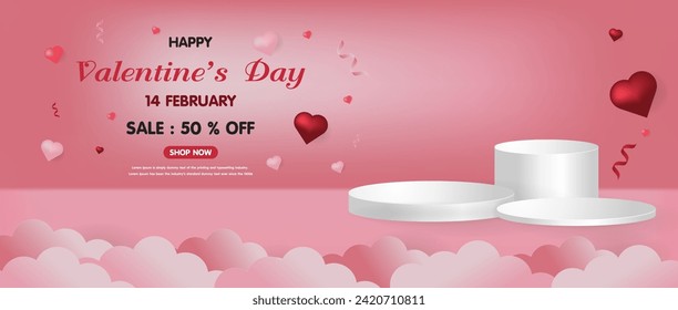 Background for valentine's day banner. Valentine's day minimal scene for products showcase. Valentine's Day sale.