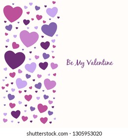 Background to the Valentine's day. Be my Valentine. Vertical hearts. Purple.
