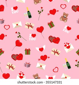 Background Valentines Day. Candy, gifts and flowers. Vector illustration
