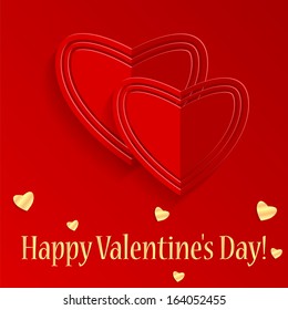 Background Valentine's Day.red and gold hearts on ? red background.vector