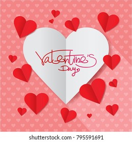 Background Valentine's Day Heart shaped white paper with red Vector illustrations