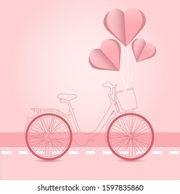 Background for Valentine's Day with pink hearts tied on baskets, banners, postcards, pink backgrounds.