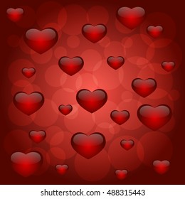 Background for Valentine's Day. Red hearts on the day of lovers. Happiness and love Valentine's Day