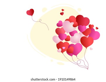 Valentinstag im Hintergrund.  Rote und rosafarbene Ballons fliegen hoch, einzeln auf weißem Hintergrund. Vektorgrafik Valentinstag Urlaub.