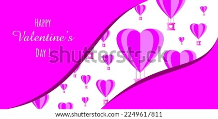 background with Valentine's day theme, with subtle and cute colors. with the illustration of a hot air balloon in the shape of a love icon adding to the impression of affection.