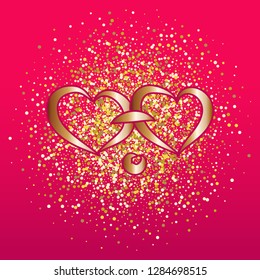 Background for Valentine's Day with two hearts on pink background. Vector illustration for postcard. Wedding invitation.