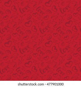  Background for Valentines day, wedding invitation. Seamless pattern  with hand drawn love lettering , branch, petal, heart. Design  for greeting card.