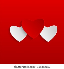 Background Valentine's Day.red and white  hearts on  red background.paper hearts.vector 