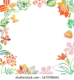 Background of variable plants and flowers in watercolor style