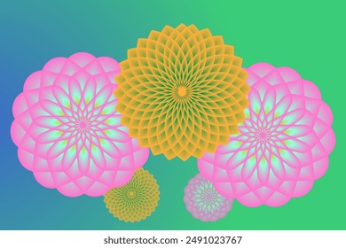 Background of various beautiful flowers, on a gradient color background