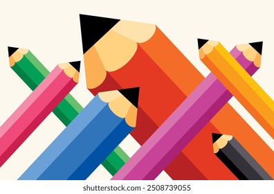 Background With Various Colorful Pencils