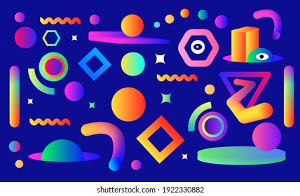 Background various colorful shapes and doodle objects. Abstract contemporary modern trendy geometric vector illustrations. All elements are isolated 