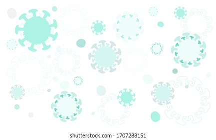 Fondo con varias células de Coronavirus. Concepto de ilustración bacteriológica Covid-19. Vector plano.
