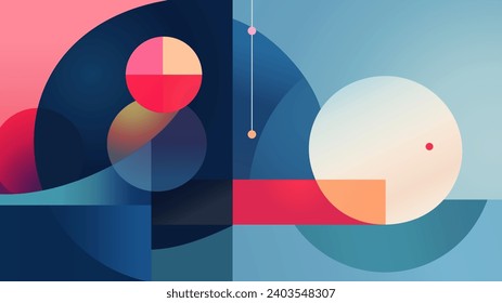 Fondo con varios círculos planos sobre fondo geométrico. Diseño minimalista moderno. Composición artística. Ilustración vectorial para cubierta, tarjeta, diseño interior, banner, afiche, folleto, presentación.