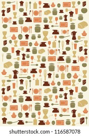 Background with various kitchen symbols in various colors