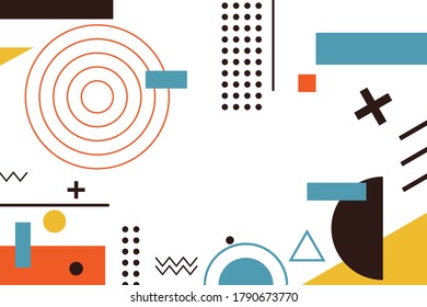 background with various shapes, circles, squares, lines, and various other shapes. with colors and gradients that have blue, red, green, white