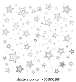 Background with various size grey stars. Vector illiustration