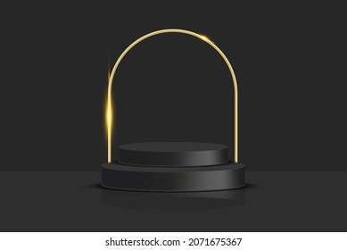 Background vector 3d black render with podium Black 3d and minimal black wall scene, minimal podium black background 3d rendering abstract stage gray. Stage render for product on white podium studio