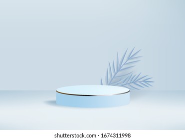 Background Vector 3d Blue Pastel Rendering With Podium And Minimal Blue Wall Scene, Podium Abstract Background 3d Rendering Platform Geometric Blue Pastel. Stage For Product In Background Studio Scene