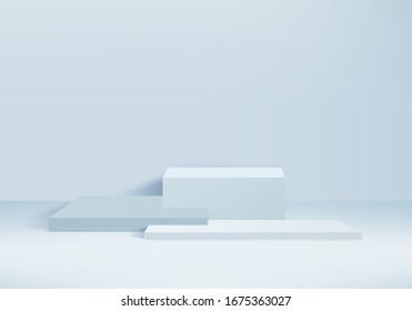 Background vector 3d blue rendering with podium and minimal blue wall scene, minimal abstract background 3d rendering abstract geometric shape blue pastel color. Stage for awards on website in modern.