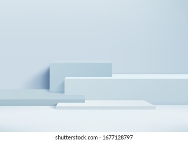 Background vector 3d blue rendering with podium and minimal blue wall scene, podium minimal abstract background 3d rendering abstract shape blue pastel. Stage 3d product on podium modern platform