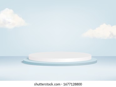 Background vector 3d blue rendering with podium and minimal blue pastel scene, minimal abstract background 3d rendered geometric shape blue pastel. Stage for product pastel modern in background studio