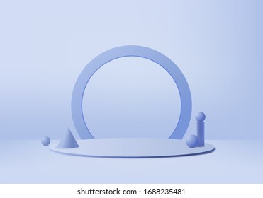 Background vector 3d blue rendering with podium and minimal blue wall scene, minimal abstract background 3d rendering abstract geometric shape blue pastel color. Stage for awards on website in modern.
